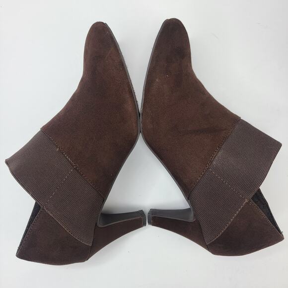 London Fog Boots Women 8M Brown Suede Ankle Zip Booties 2" Heel Dressy Casual - Picture 11 of 13